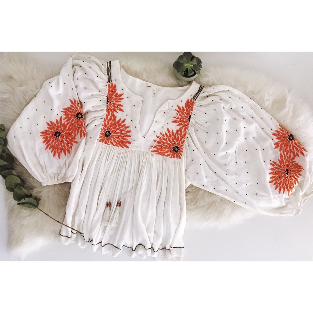 Anthropologie Boho Embroidered Peasant Blouse